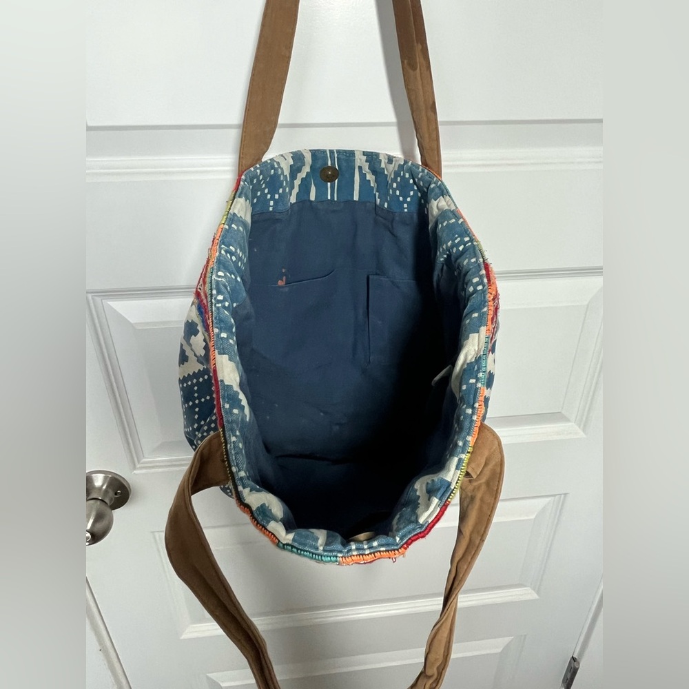 Boho Tribal Tote Bag Blue Canvas Aztec Beach Travel Shoulder Bag - Picture 3 of 8